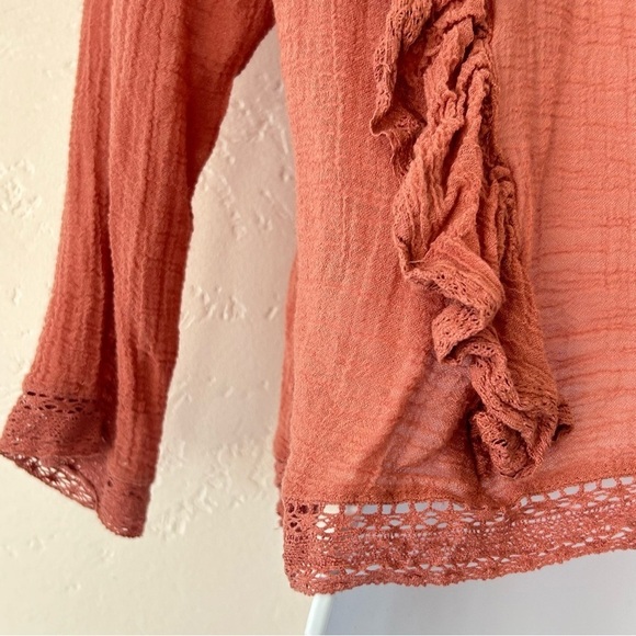 FREE PEOPLE Jasmine Victorian Ruffle Lace Trim Cropped Blouse Rose Size XS - Picture 9 of 13